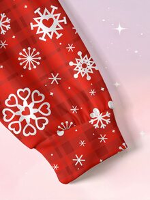 SHEIN X Care Bears Christmas Cute Bear Snowflake Red Plaid All-Over Print Women's Sweatshirt Full Pattern - White - View 6