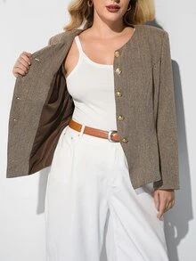 Maija Plus Size Women Solid Color Casual Daily Blazer - Multicolor - View 8