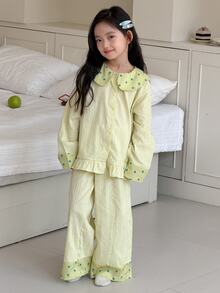 DAZY Tween Girl) Collared Loose Casual Top + Straight Leg Pants 2pcs Set Loungewear - Yellow - View 6