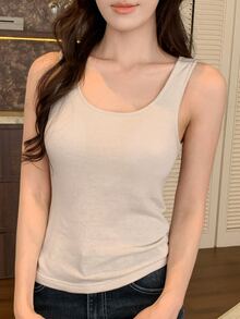 DAZY Women's Minimalist Solid Color Street Casual Base Layer Top - Apricot - View 9