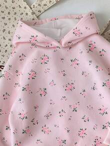 SHEIN EZwear 女士碎花清新浪漫優雅印花連帽衛衣，適合秋冬季節、街頭風、家居服、時尚風格、Y2K風格 - 彩色 - 查看 5