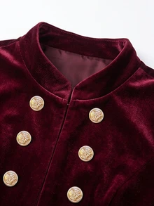 Yalmera Women's Autumn Solid Color Stand Collar Long Sleeve Double-Breasted Napoleon Jacket - Burgundy - View 7