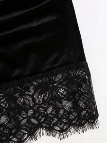Sweetra Women's Spicy Style Semi-High Neck Flare Sleeve Ruched Bodycon Lace Trim Mini Skirt - Black - View 6