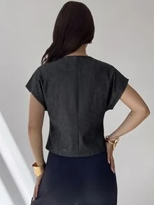 Firerie Women's Metal Single Button Batwing Short Sleeve Regular Jacket - Dark Grey - View 2