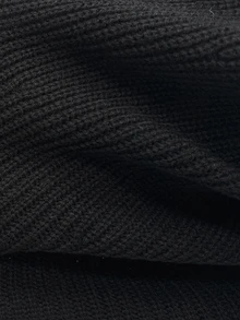 SHEIN LUNE Plus Size Women's Solid Color Stand Collar Casual Daily Knit Dress - Black - View 5