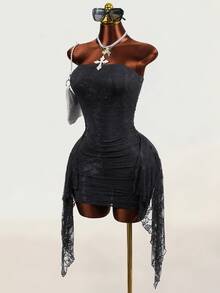 Mistrie Women's Lace Ribbon Sexy Slim Fit Bodycon Short Dress - Black - View 1