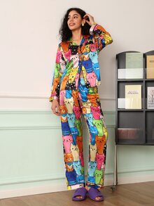 Chillnights PJS8 Women's Satin Digital Print Pajama Set - Multicolor - View 5