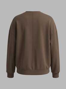 Resyla Women's Solid Color Round Neck Long Sleeve Knot Design Casual Sweatshirt - Brown - View 2