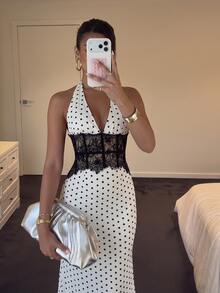 SHEIN SXY فساتين نسائية طويلة - أبيض وأسود - مشاهدة 4