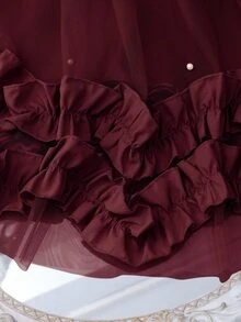 SHEIN Girls Elegant Fashion Ruffle Lace Pearl Shiny Mesh Dress - Burgundy - View 4