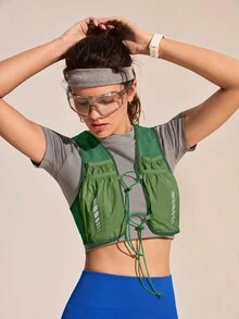Exploreva Exploreva Women's Adjustable Placket Cropped Outdoor Vest - Green - View 9