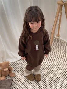 DAZY Gaun Bayi Perempuan Bordir Leher Bulat Bahu Jatuh Lengan Panjang Longgar - Coffee Brown - View 3