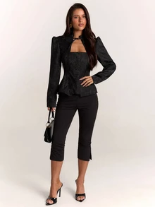 SHEIN BAE Women's Hollow Out Casual Daily Commute Travel Long Sleeve Blazer - Black - View 4