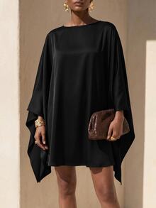 Zivah Women's Elegant Solid Color Asymmetrical Hem Vacation Dress - Black - View 12