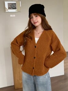 K-Vae 女款秋冬韓式復古棕色寬鬆百搭搖粒絨夾克外套 - 棕色 - 查看 6