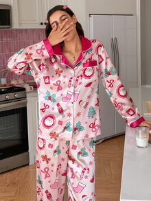 SweetSlumber PJS8 Women's Satin Digital Print Pajama Set - Pink - View 6
