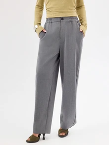 KÆRIA Hus Relaxed Wide Leg Trousers - Heritage Wool Suiting - Grey Marle - Elastic Waist, Pleated, Workwear - Grey - View 6
