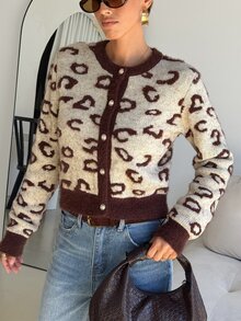 SHEIN Clasi 女款拼色休閒百搭日常外出開襟衫 - 摩卡棕 - 查看 4