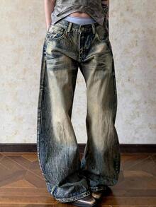 Dazy Tall Women's Distressed Washed Loose Straight Leg Jeans - Medium Wash - View 3