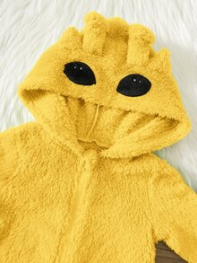 SHEIN 男嬰卡通圖案休閒日常長袖冬季連身衣 - 黃色 - 查看 5