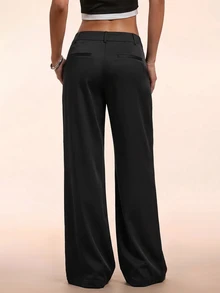 Avantive Women's Solid Color Wide Leg Loose Casual Commute Long Pants - Black - View 3