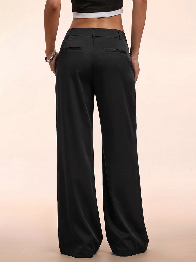 Avantive Women's Solid Color Wide Leg Loose Casual Commute Long Pants - Black - View 2