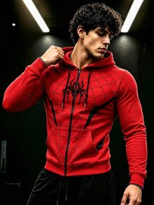 GymBeat Men's Spider Print Zip-Up Hooded Sweatshirt, Gym - Multicolor - View 3