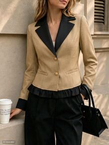Louniche Women's Colorblock Casual Versatile Commute Travel Long Sleeve Jacket - Khaki - View 5