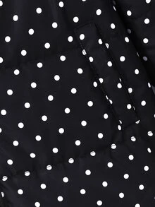 SHEIN 1件女童波點印花抓絨內裡連帽加厚外套，冬季中長款加厚防寒外套，雙層保暖+抓絨內裡，連帽+緊口袖口有效防風，兼具功能與時尚，冬季高出片率 - 黑與白 - 查看 8