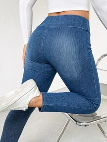 SHEIN MOD Plus Size Women's Asymmetrical Waist Casual Daily Wear Denim Jeans - Dark Wash - View 4