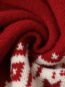 SHEIN Clasi Gaun Rajut Lengan Panjang Leher Bulat Motif Fair Isle untuk Natal Wanita - Red and White - View 8