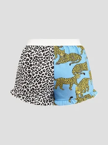 Chillnights Young Colorblock Leopard Print & Sun Graphic Frill Trim 2pcs Women Pajama Bottoms - Multicolor - View 8