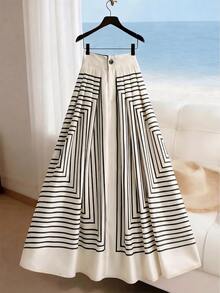 SHEIN Franclia Women's Geometric Pattern Pleated Casual Multi-Functional Daily Wear Maxi Dress - Multicolor - View 3