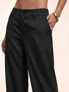 Avantive Women's Solid Color Wide Leg Loose Casual Commute Long Pants - Black - View 8