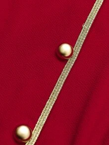 Balvessa Setelan 2 Potong Atasan Lengan Panjang dan Rok Kancing Pita Tenun Elegan untuk Wanita - Merah - View 4
