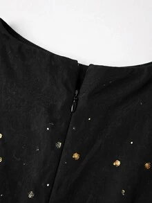 SHEIN Clasi Gold Sequin Gradient Print Cowl Neck Blouse And Mermaid Skirt Set. Suitable For Party - Black - View 4