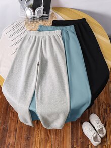SHEIN 青少年男孩 3件組休閒百搭黑色、灰色、多色運動長褲，適合通勤、上學、日常休閒穿著與運動 - 彩色 - 查看 3