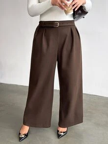 Firerie Plus Size Casual Elegant Metal Buckle Loose Pants - Brown - View 5