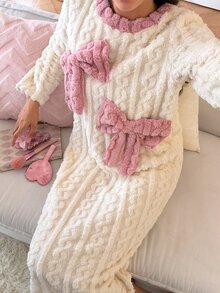 SweetSlumber Women's Bow Plush Long Nightgown - White - View 6