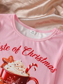 Tween Girl Autumn/Winter Christmas Pajamas 2pcs Snug Fit Long Sleeve Pants Top Print Allover Pink - Baby Pink - View 4
