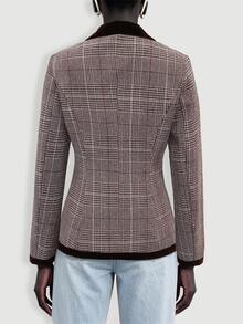 SHEIN Women's Autumn/Winter Vintage Plaid Velvet Patchwork Blazer Jacket - Multicolor - View 3