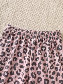 SHEIN 3件組女嬰上衣+長褲套裝，甜美粉色豹紋，荷葉邊蝴蝶結長袖荷葉領，休閒款，生日秋季假期芭蕾髮箍 - 彩色 - 查看 7