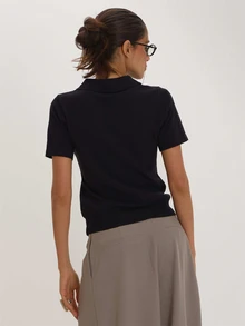 MUSEYN Black Knit Polo Top Versatile Everyday Basics Casual Fall - Black - View 4