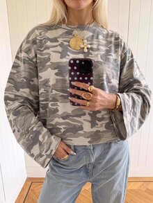 SHEIN EZwear 海外長袖復古淺色迷彩T恤，秋季上衣，適合日常通勤、聚會、秋冬夏季、聖誕節、新年、感恩節、派對、婚禮、海灘、畢業典禮優雅、外出、約會、通勤情人節、優雅、度假、Y2K、畢業典禮等場合 - 彩色 - 查看 5