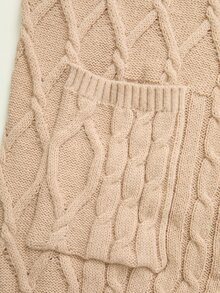 Rusticease Plus Size Women's Long Sleeve Single-Breasted Double Pocket Design Hooded Knit Cardigan - Khaki - View 7