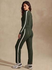 Glamine Women's Colorblock Round Neck Long Sleeve Hollow Out Top And Pants Sports Set - Multicolor - View 2