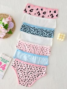 Girl Pink Leopard Print Combination Panties 7pcs Set - Multicolor - View 8