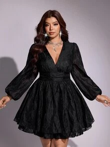 Viva Relle Plus Size Fashion Elegant Double Layer Cake Skirt Evening Dress Fall - Black - View 5