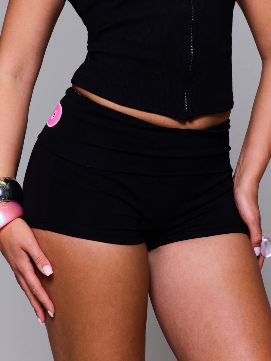 MUSERA Black Foldover Graphic Print On Back Mini Shorts Autumn Fall Winter Coolgirl Festival Halloween Ultra M - Black - View 1