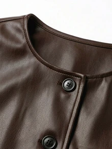 GlowEve Women's Solid Color PU Leather Casual Versatile Daily Jacket - Coffee Brown - View 3